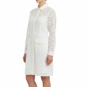 Kensie Ivory White Long Sleeve Collared Knee Length Dress, US10